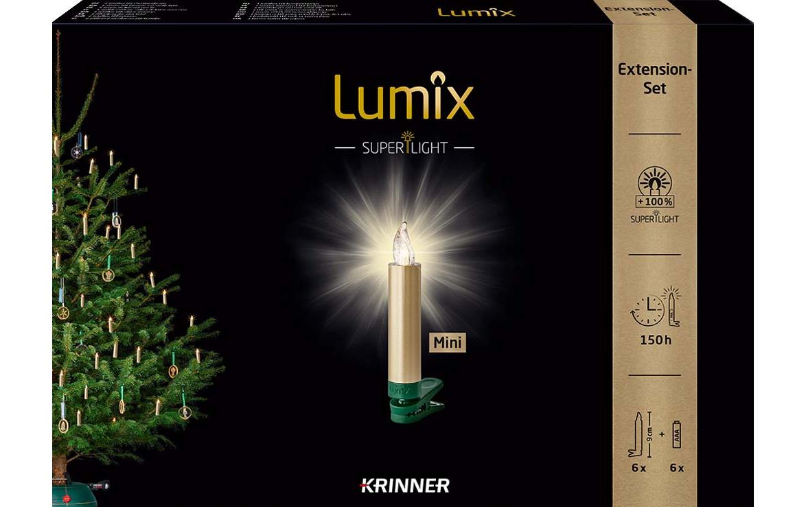 LED Baumkerze SuperLight Mini, Gold, 6er-SetErweiterungsset LED Christbaumkerzen