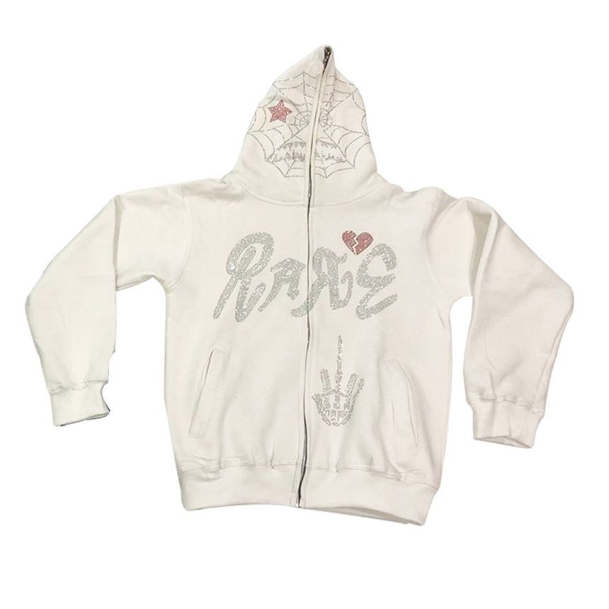 Wanderstar - Spinnenweb Letters Skelet Hand Strass Hoodie met Rits