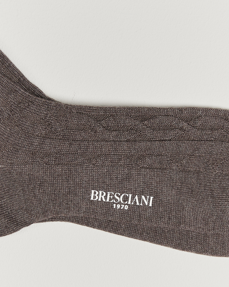 Bresciani Link Ribbed Wool Socks Taupe