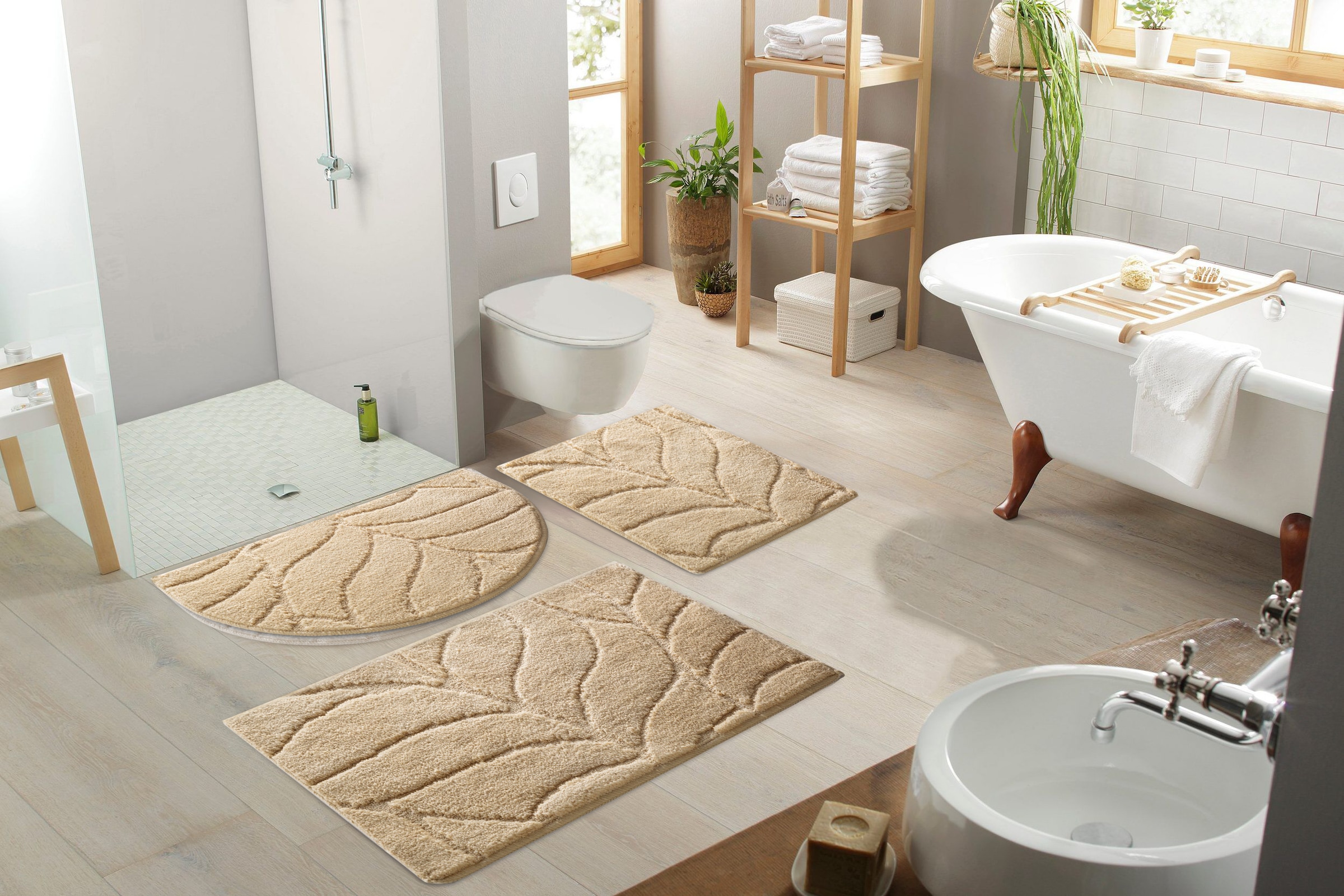 my home Badematte »Epense, Badvorleger, Badezimmer Teppich, Duschmatte mit Blattstruktur« Höhe 10 mm rutschhemmend beschichtet fussbodenheizungsgeeignet | schnell trocknend Badteppich, Uni, Blätter, Hoch-Tief, verschiedene Farben und Grössen