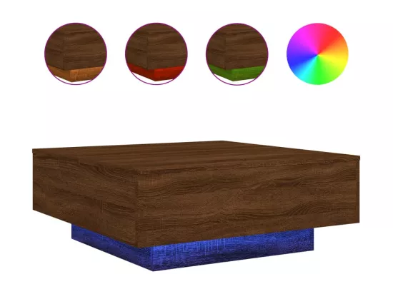 Table basse avec lumières LED chêne marron 80x80x31 cm