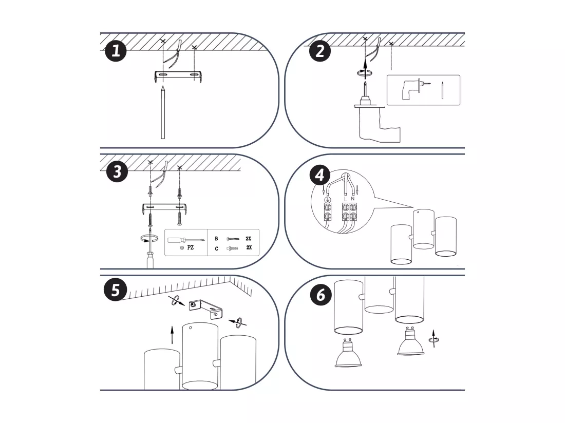NETTLIFE Plafonnier 2 Spots de Plafond Noirs - GU10 Métal Moderne Pivotant 180°Intérieur MAX.25W pour Salon Couloir Chambre Cuisine (sans Ampoule)