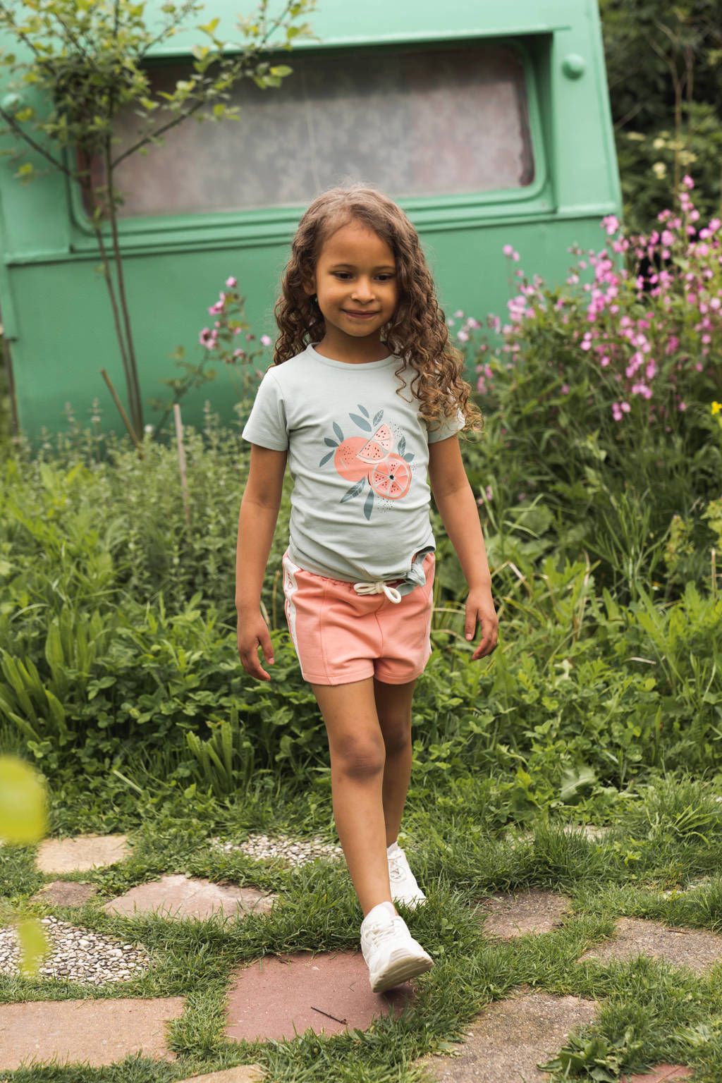 Koko Noko sweatshort zachtgroen/zachtoranje - set van 2