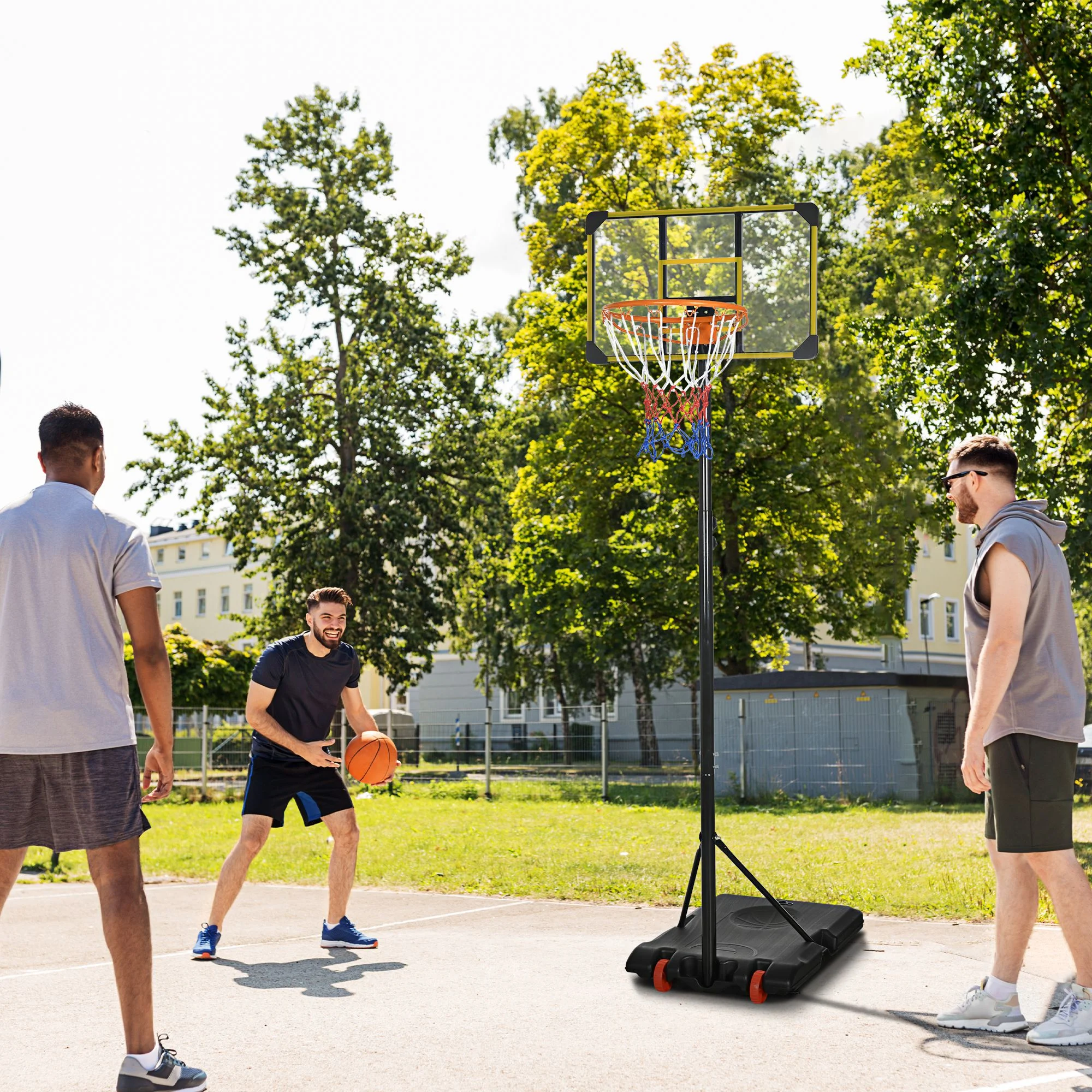 Cesta de basquete amarela ajustável SPORTNOW para uso interno e externo.
