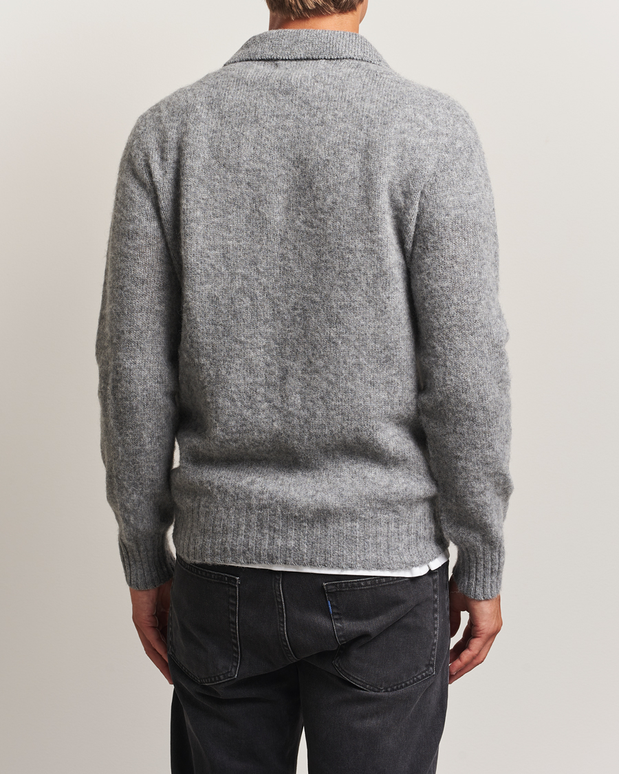 Harley Of Scotland Brushed Supersoft Lambswool Polo Mid Grey