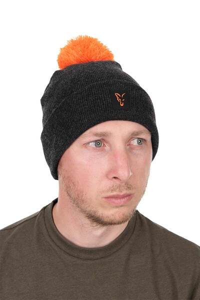 Bonnet à Pompon Noir/Orange Fox Collection
