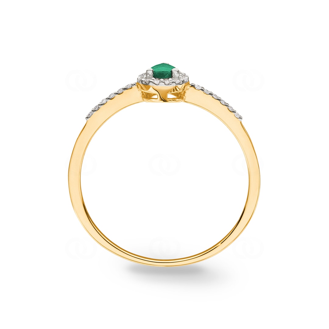 Damenring 750/18 K Gelbgold mit Smaragd Tropfen und Diamanten 0.08 ct H/si