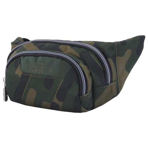 Pochete Totto com estampa militar e gancho.