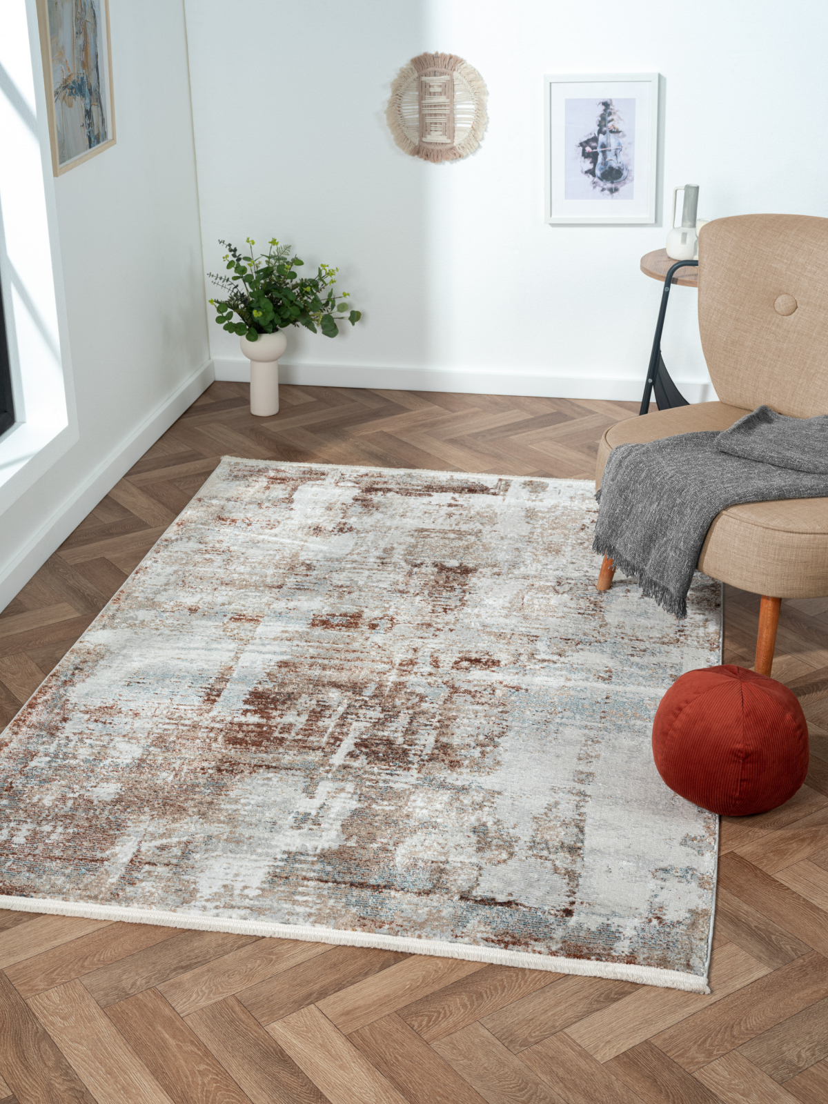 Kurzflorteppich ESME 2 - grau-braun - 140x200 cm