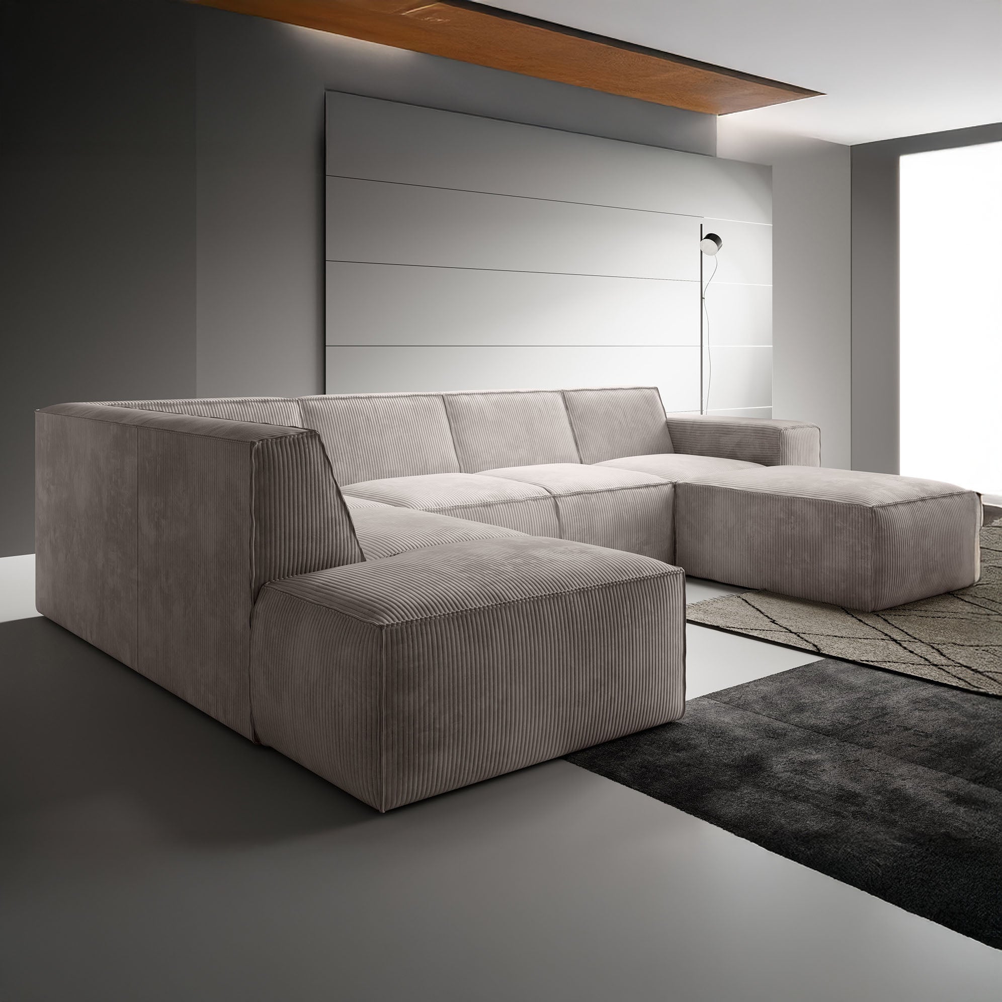 Monet XL - Hoekbank 5-zits met chaise longue - Ribstof beige - Rechts