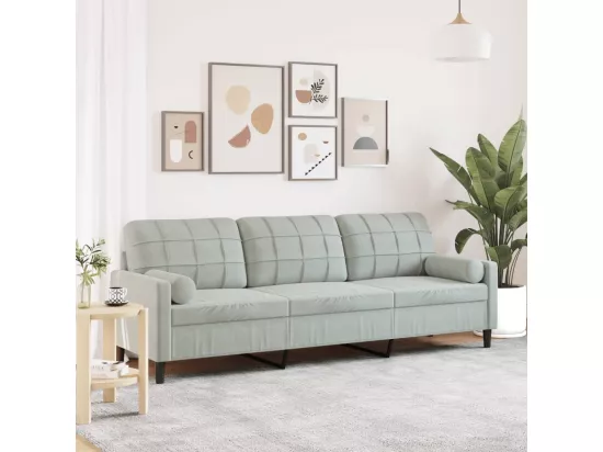 Canapé 3 places avec oreillers gris clair 210 cm velours