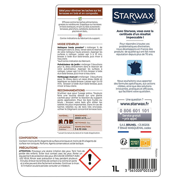 Nettoyant concentré terrasse bois Starwax 1L