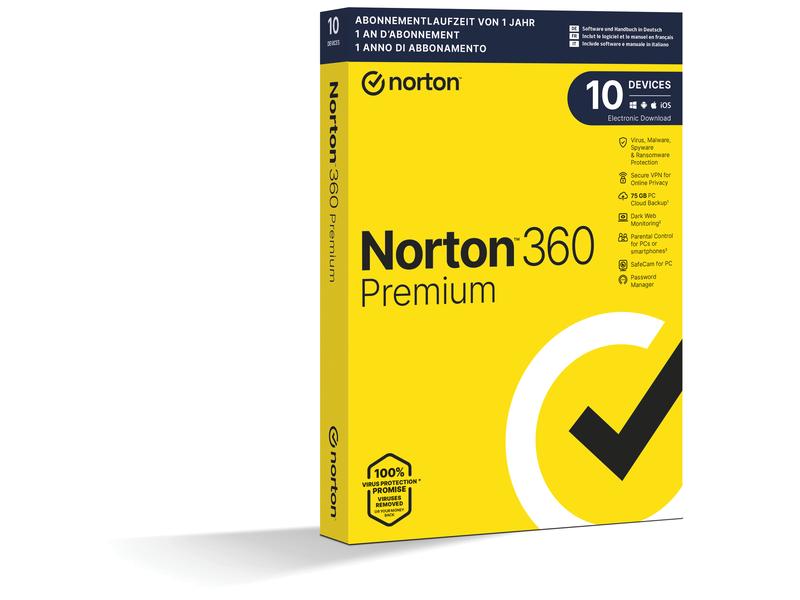 Norton Norton 360 Premium Box, 10 Device, 1 Jahr Mehrere Schutzebenen für Ihre Geräte und Funktionen für Ihre Online-Privatsphäre