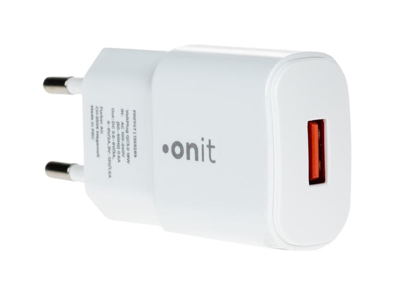 onit USB-A-Wandladegerät QC3.0 18 W Weiss Kompakter USB-A-Ladeadapter für mobile Geräte