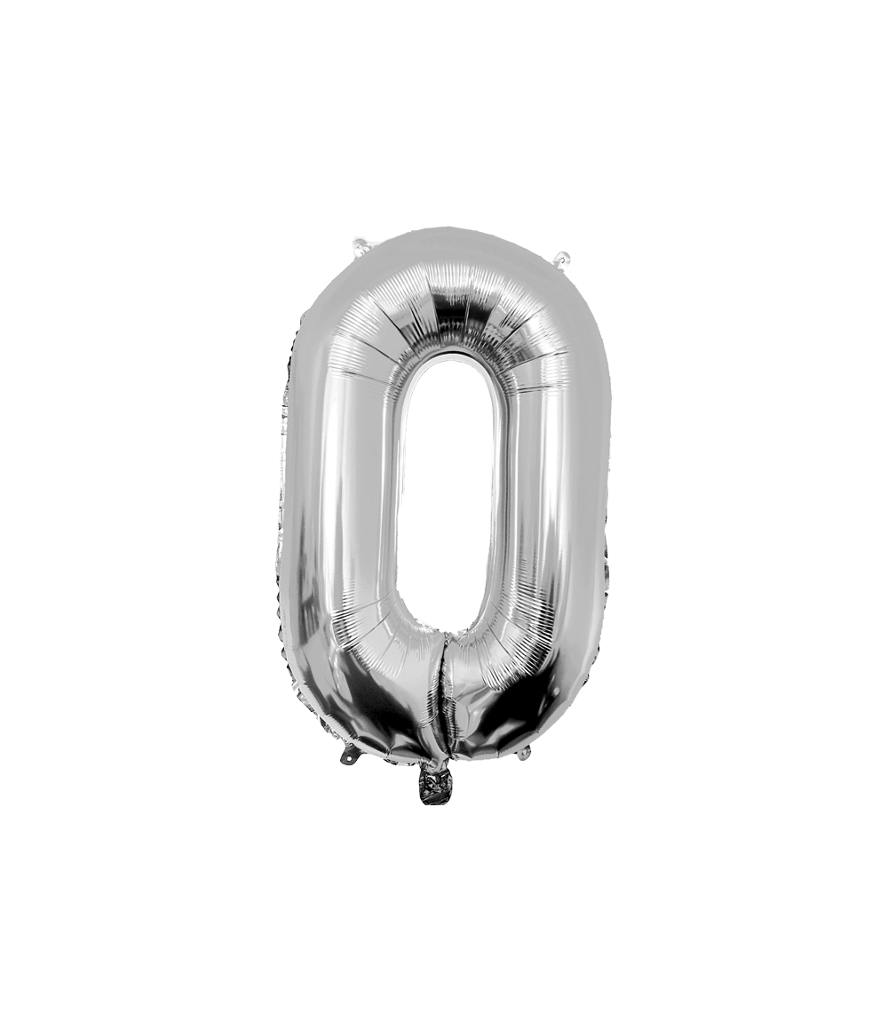 0 Jaar Cijfer Ballon Zilver Leeg 86cm