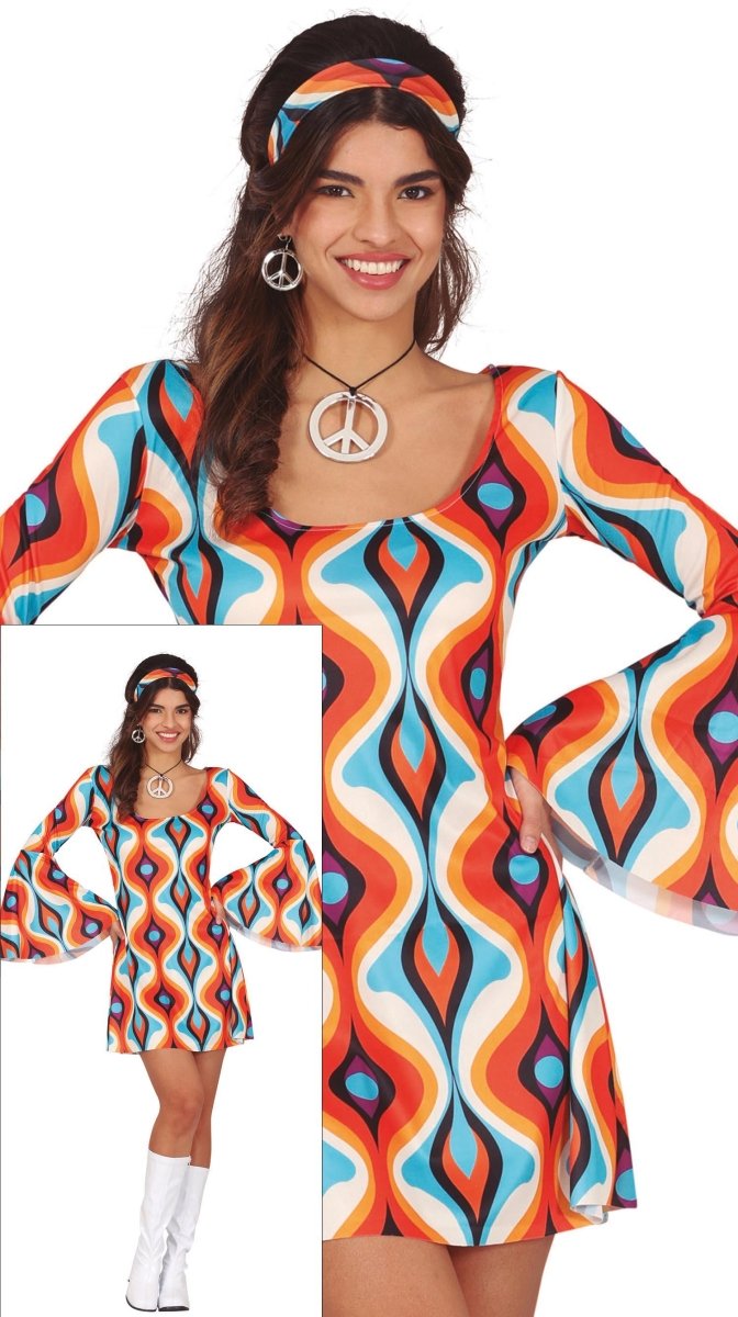 Hippie 60S Kostuum Blauw Oranje Dames