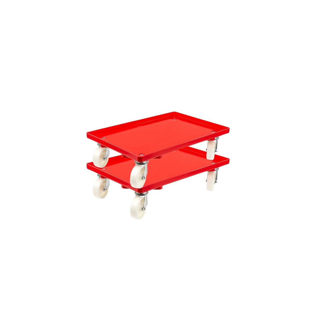 PROREGAL Voordeelset 2x Transportwagens voor Euroboxen 60 x 40 cm met Kunststof Wielen, Rood, Gesloten Dek, 4 Zwenkwielen, Draagvermogen 300 kg