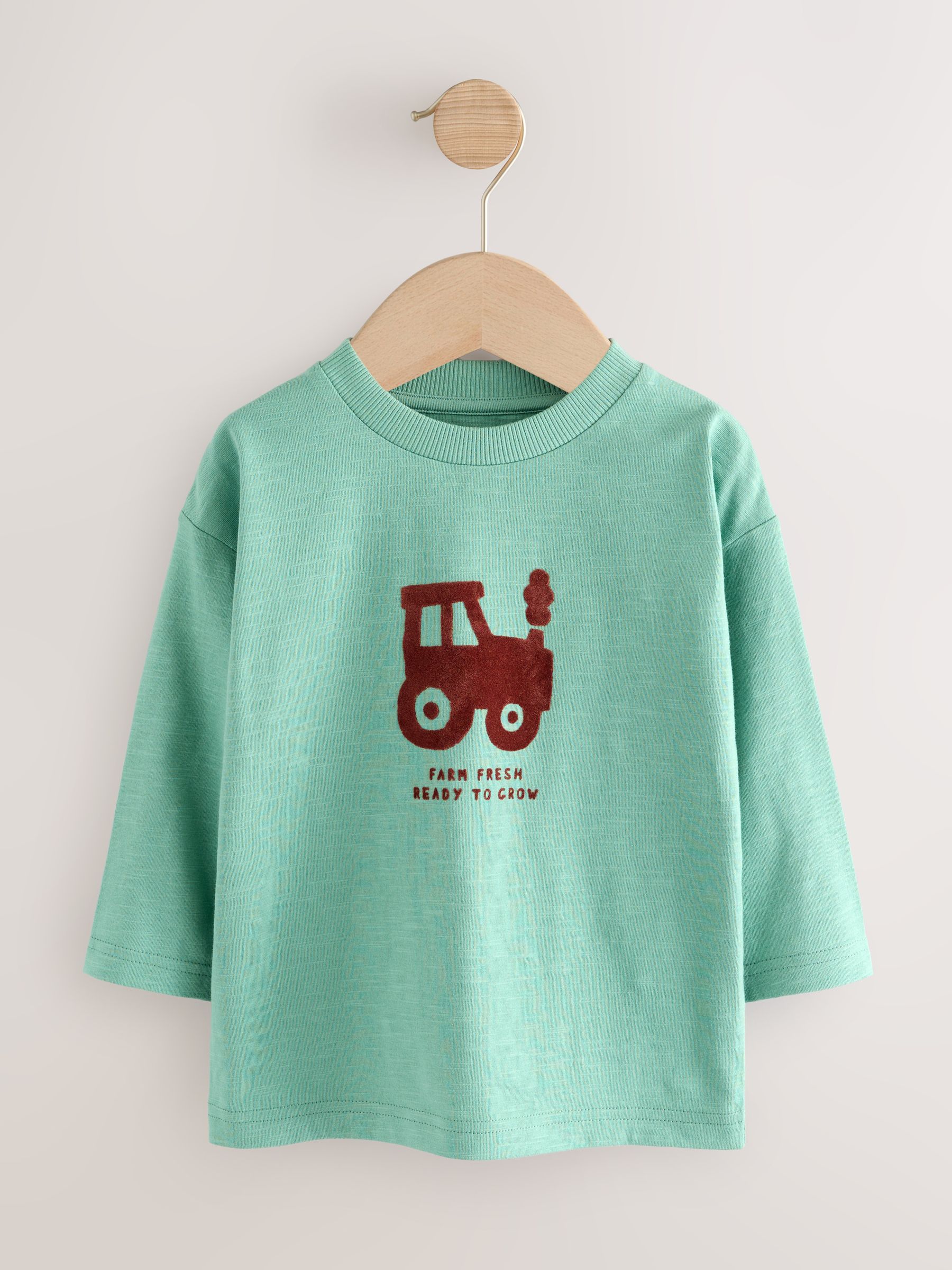 Blauw/bruine boerderij - Set van 3 T-shirts met grafische print en lange mouwen (3mnd-7jr)