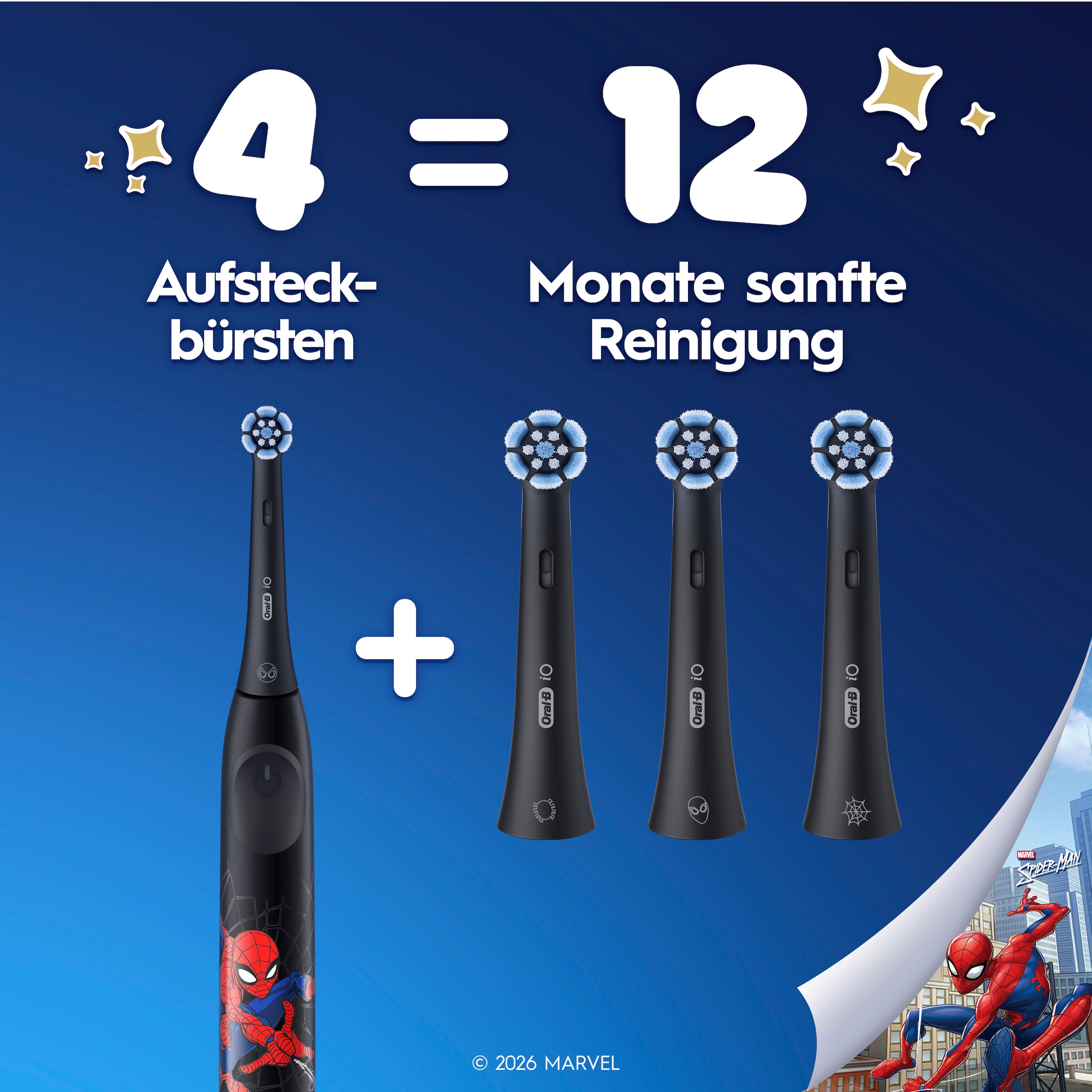 Oral-B Aufsteckbürsten »iO Kids 6+ Marvel Spiderman« Sanft zu wackeligen Zähnen & Zahnfleisch, ab 6 Jahren