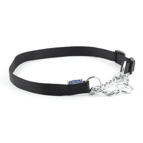 Coleira de nylon para cães com corrente, preta