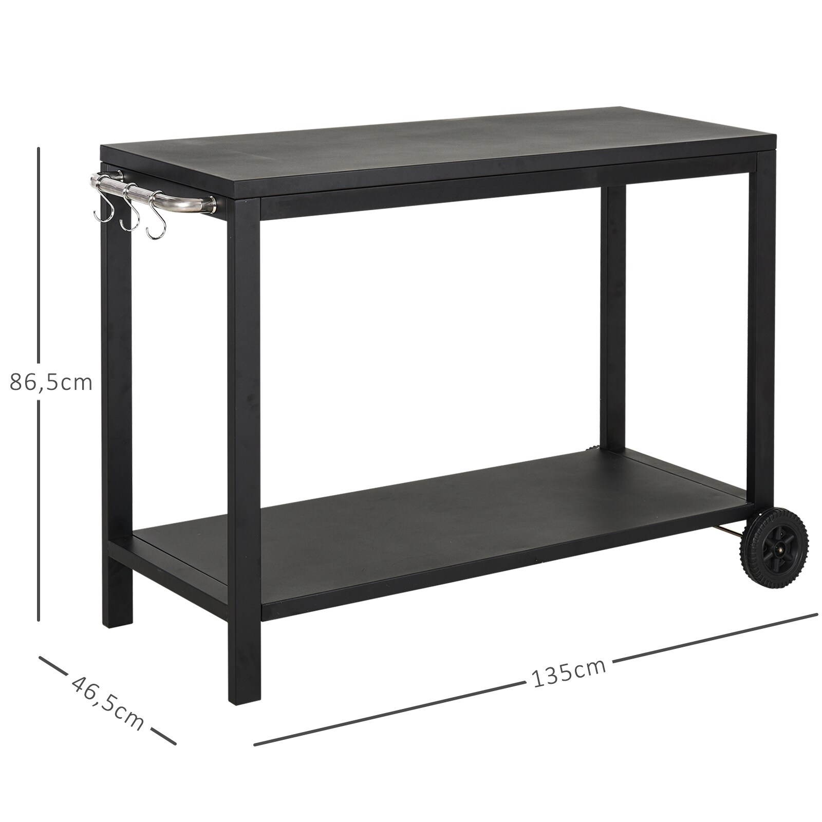 HOMCOM Beistelltisch auf Rollen schwarz 128 x 46,5 x 86,5 cm (BxTxH)