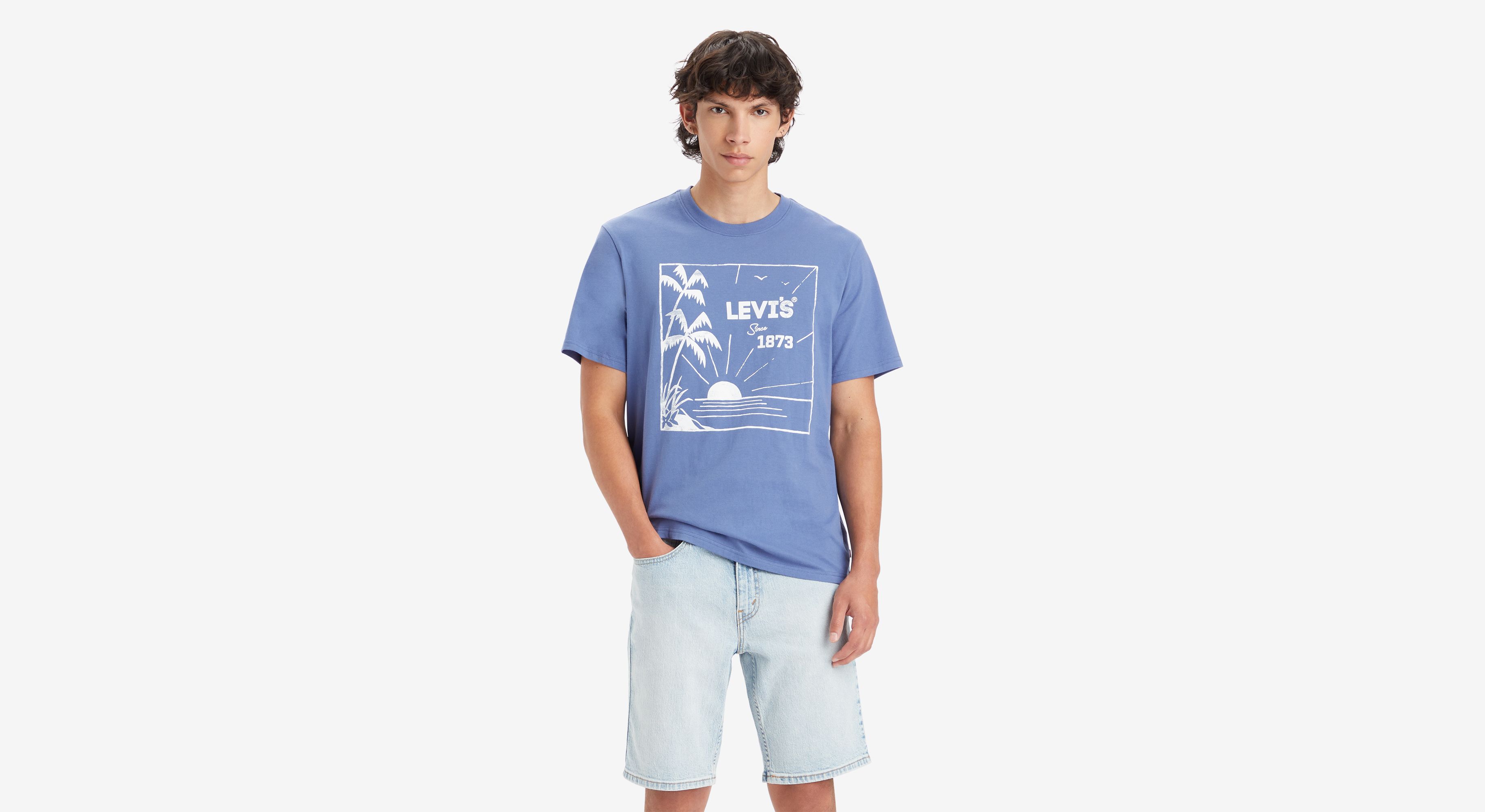 T-shirt graphique Relaxed - Levis Palm Woodblock Coastal Fjord - Bleu