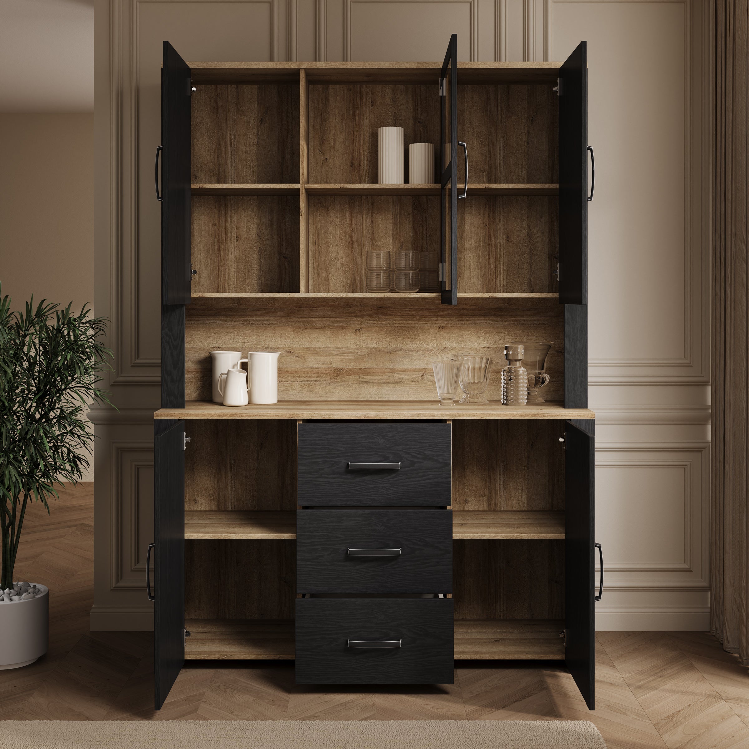 Borello - Buffetkast - Zwart - 146x42x205 cm