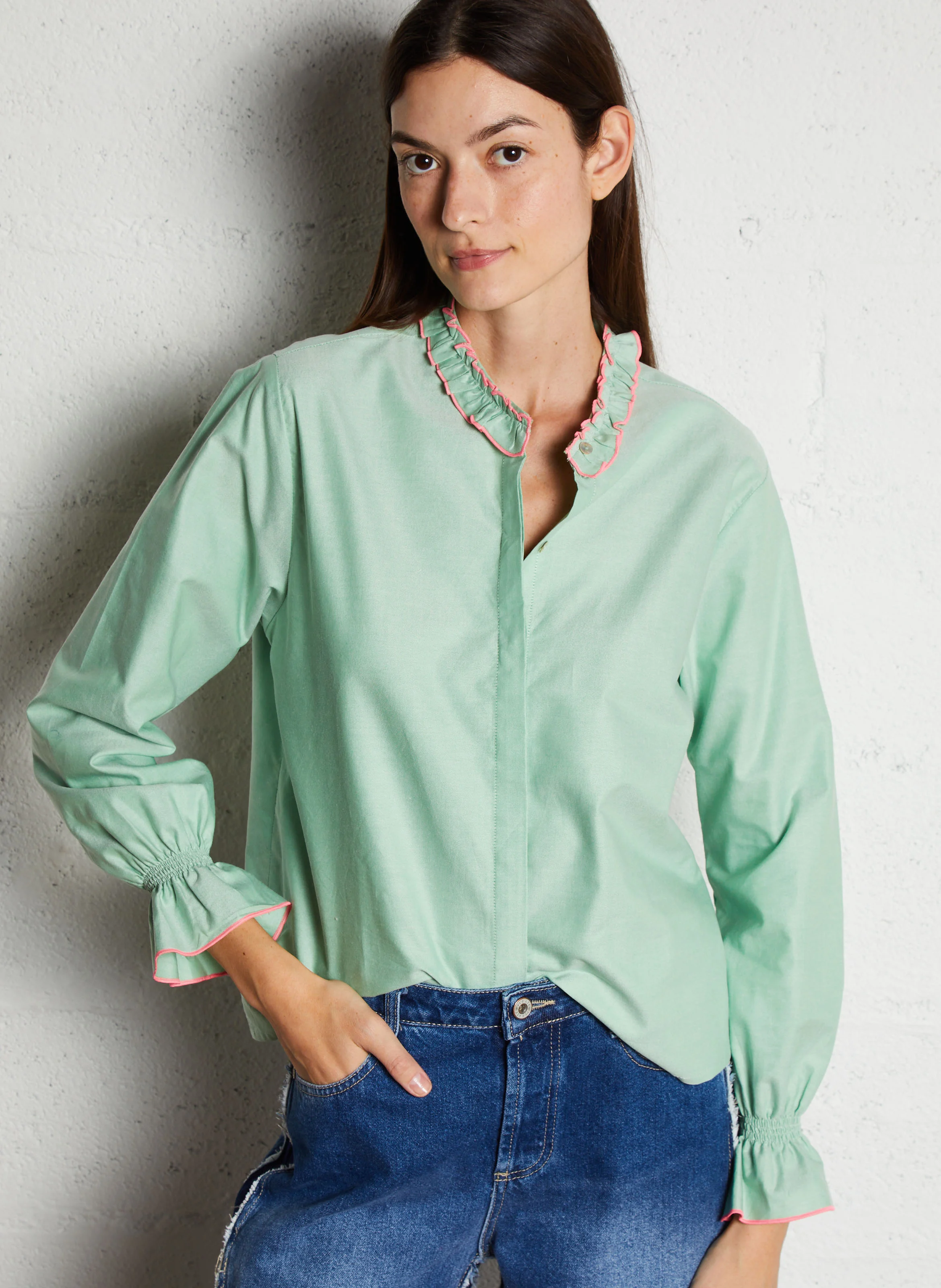 SONIC - Chemise col rond droit en coton | Multicolore