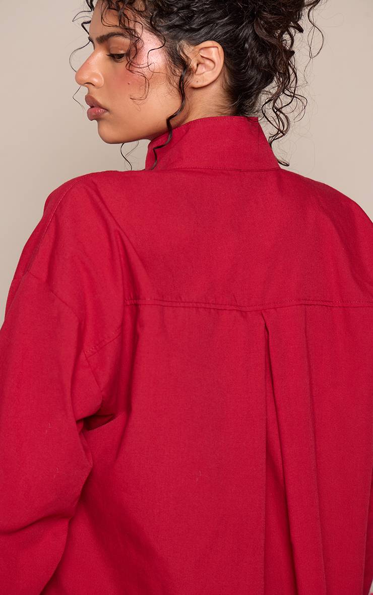 Rouge Chemise Tissée À Col Montant Avec Boutonnage Dissimulé