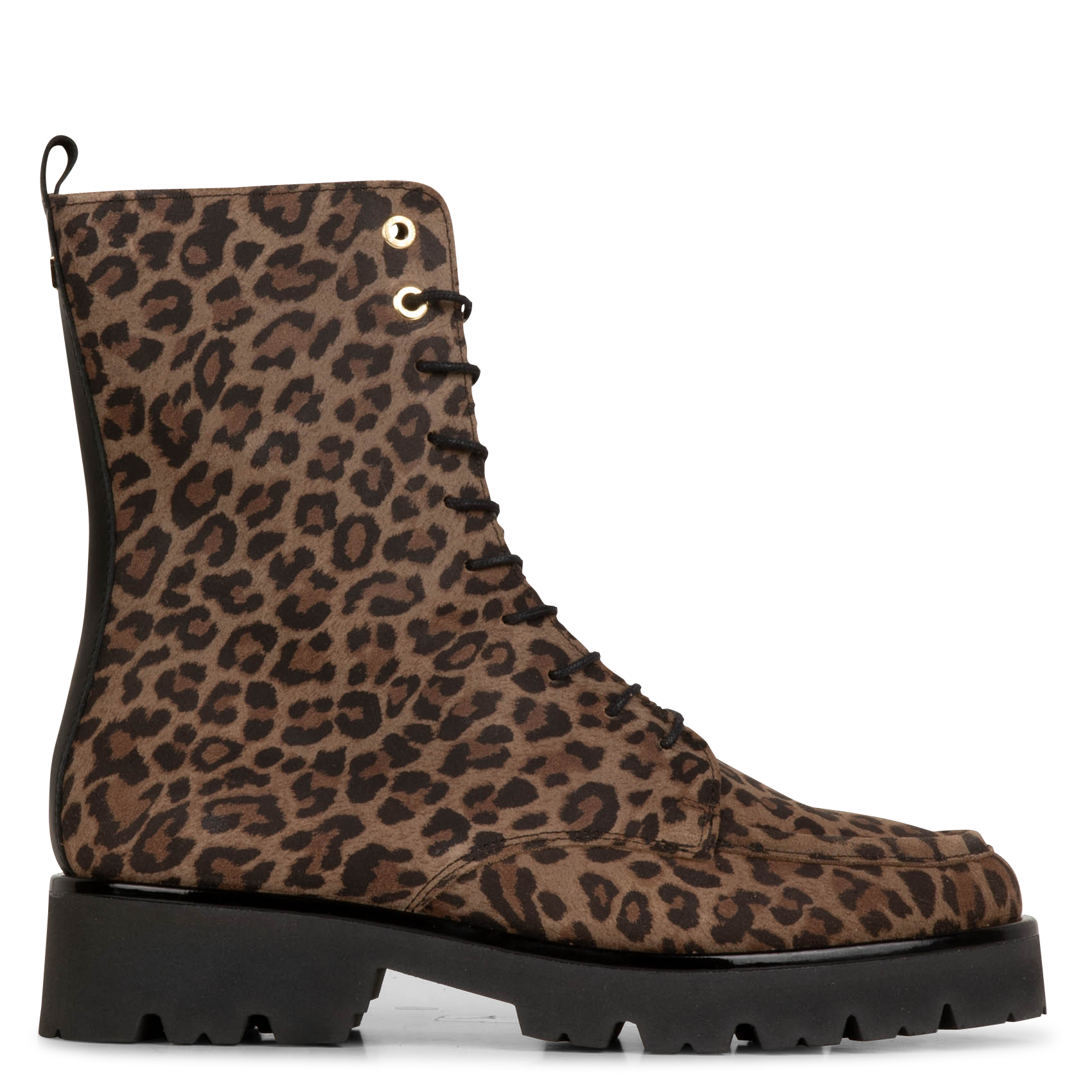 FIDELO - Bottines crantées à lacets en cuir imprimé léopard | Beige