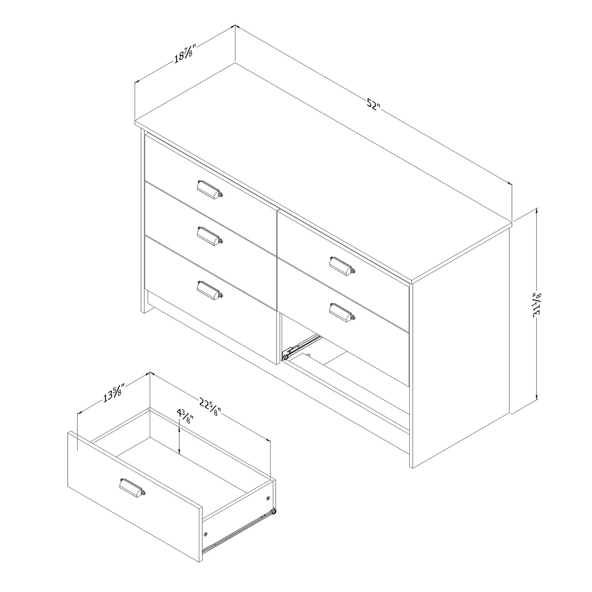 South Shore Bureau Double 6 Tiroirs - Hulric Blanc solide