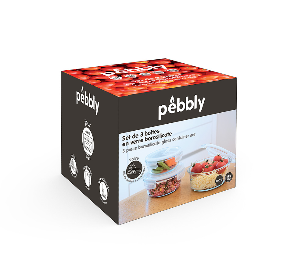Set de 3 Boîtes rondes verre borosilicate Pebbly