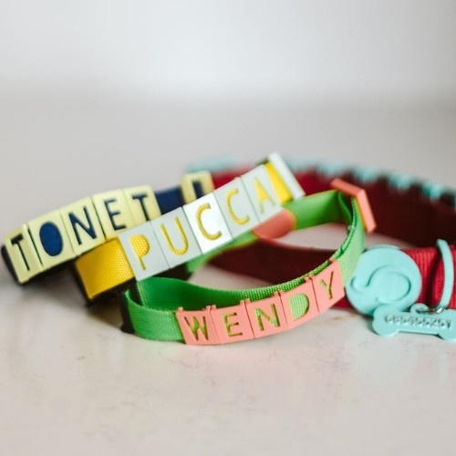 Coleira Seron personalizada para animais de estimação em nylon amarelo e verde menta.