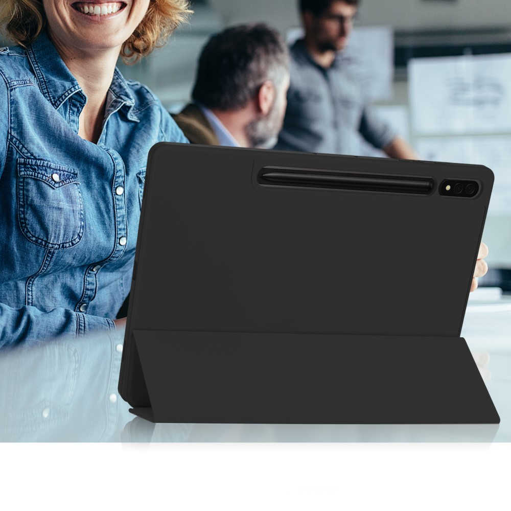 Samsung Galaxy Tab S9  Plus Leder Tasche Smart Case Hülle   S-Pen Halterung - Schwarz