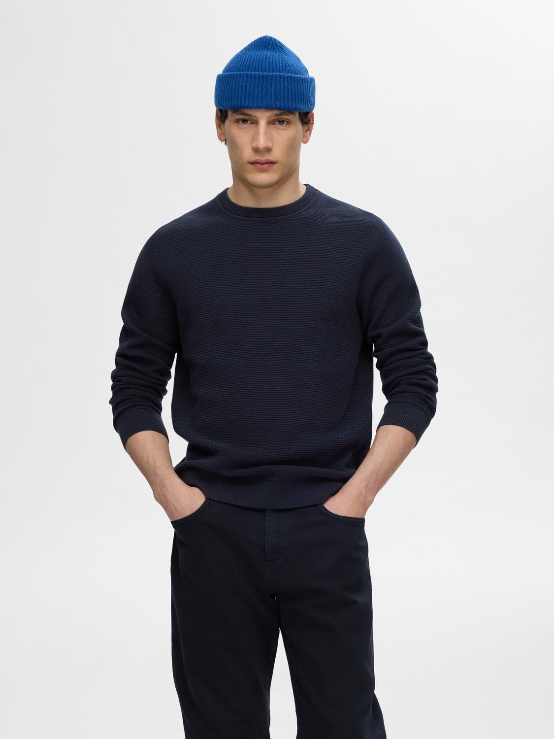 SELECTED Rundhalspullover »SLHROSS LS KNIT STRUCTURE CREW NECK NOOS« Baumwolle, regular fit