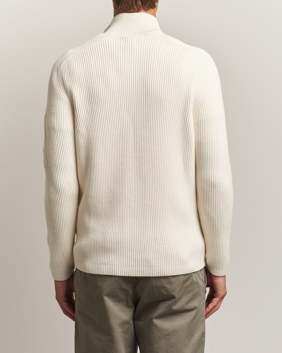 C.P. Company Full Rib Knitted Cotton Half Button White