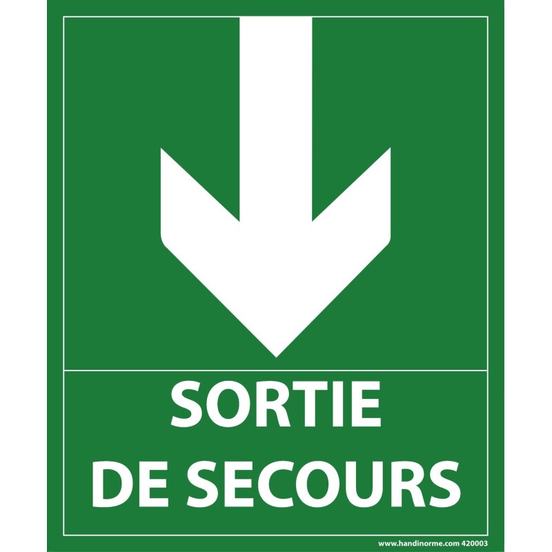 Panneau sortie de secours- flèche bas - 300 x 250 mm