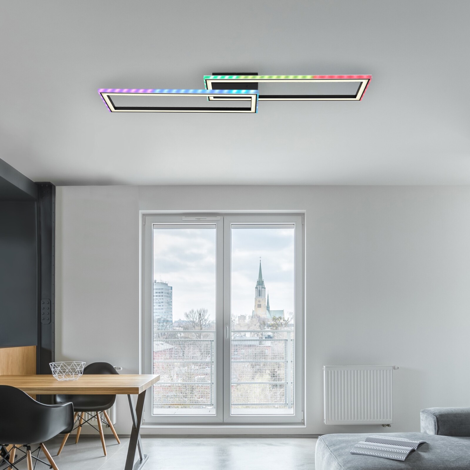RGB-LED-Deckenleuchte - schwarz matt - opal - mit Fernbedienung