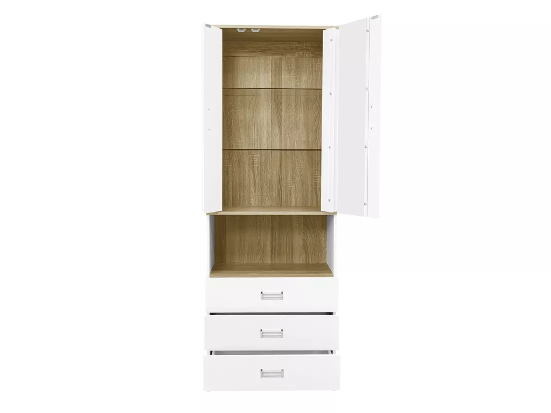 Vitrine H 180cm avec LED - 2 portes et 3 tiroirs - Blanc