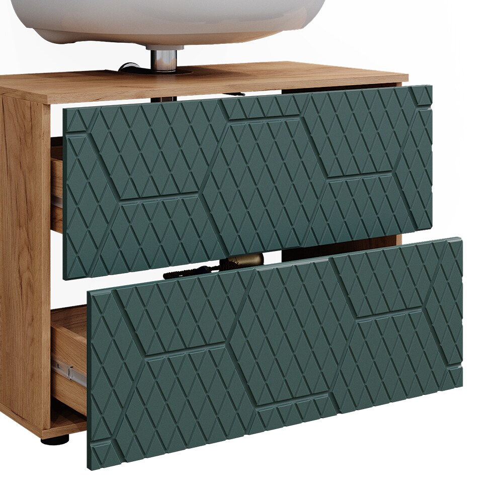 Vicco Badmöbel-Set Irma Eiche Grün 2-teilig Spiegelschrank Waschbeckenschrank 80 cm