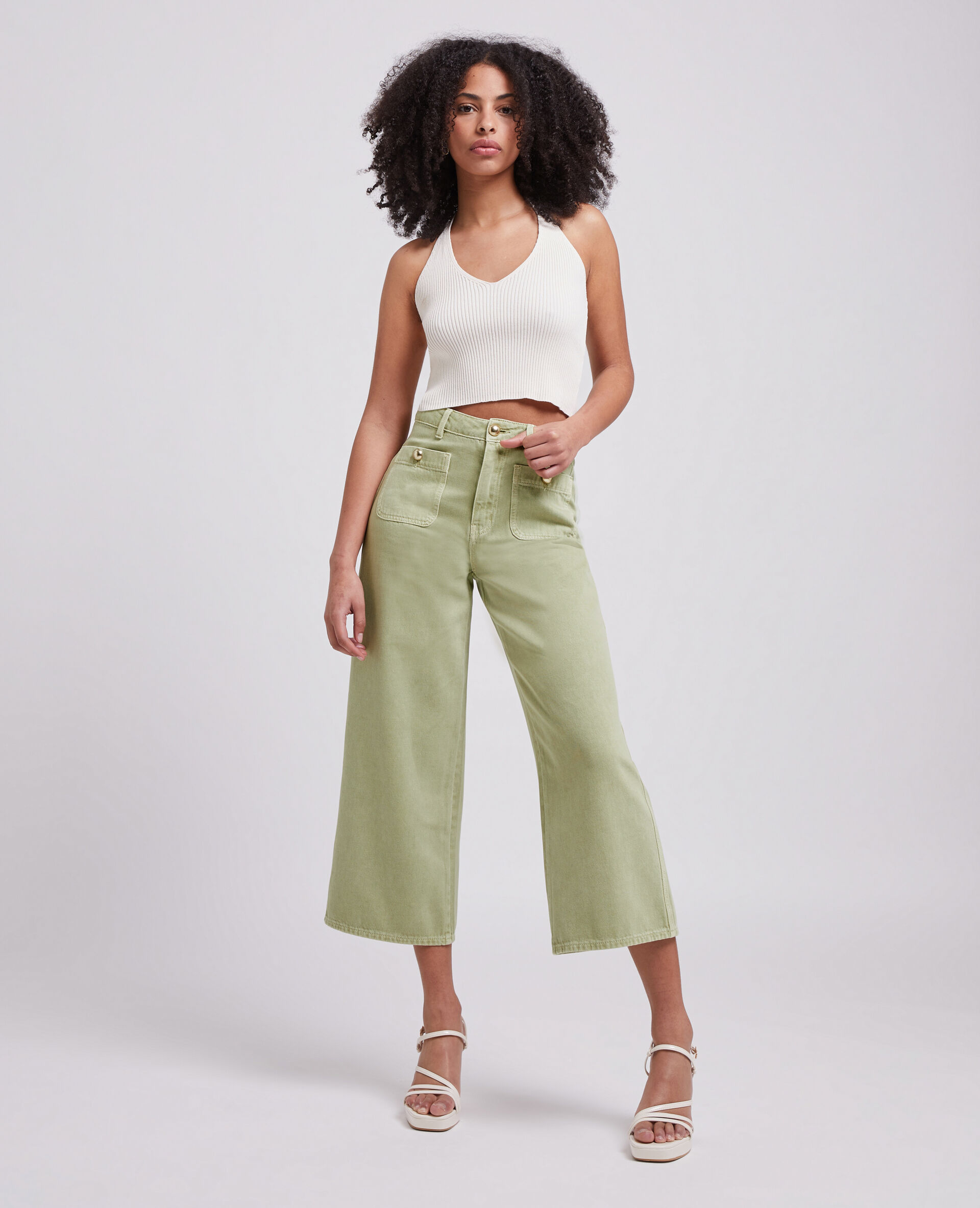 Jean wide taille haute - Vert de gris