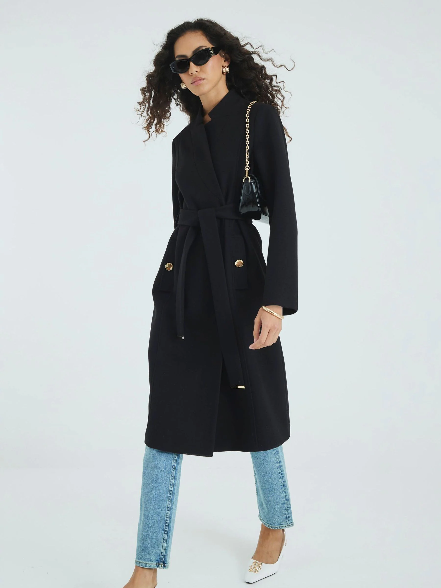 River Island Notch Collar Belted Wrap Coat