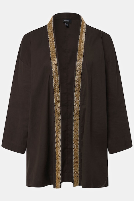 Kimono-Jacke, Schalkragen, Leinenmix, Perlenborte