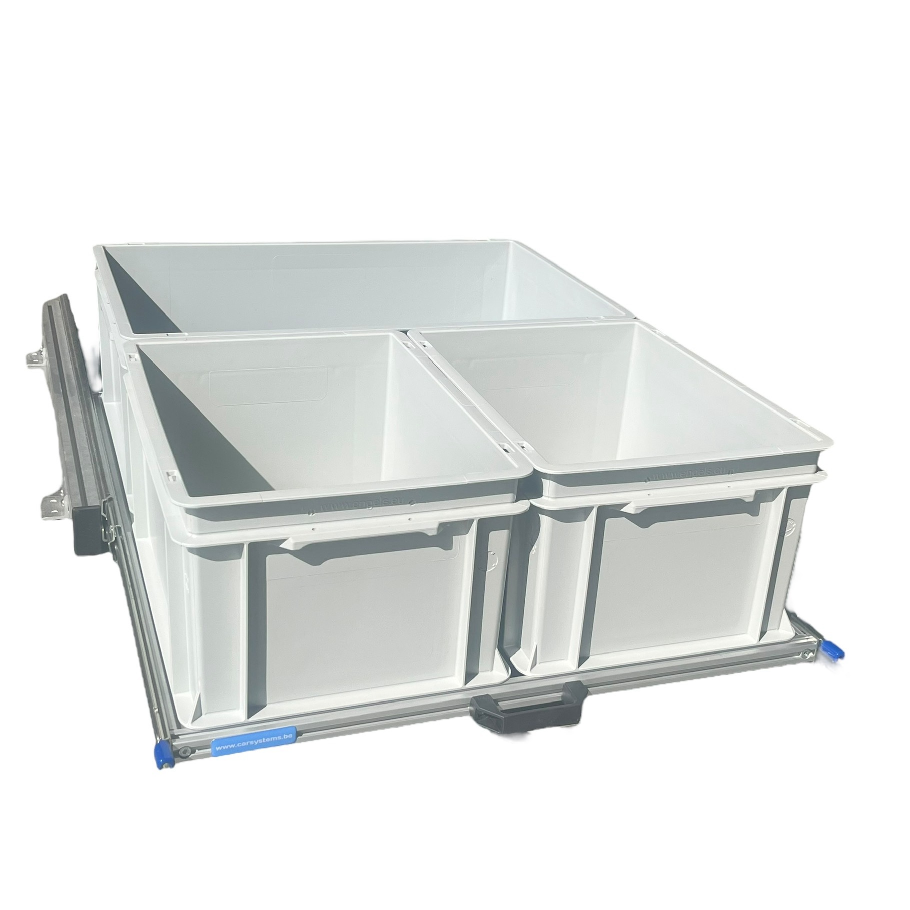 Aluminium schuifframe 80x60 cm met 3 open bakken voor camper