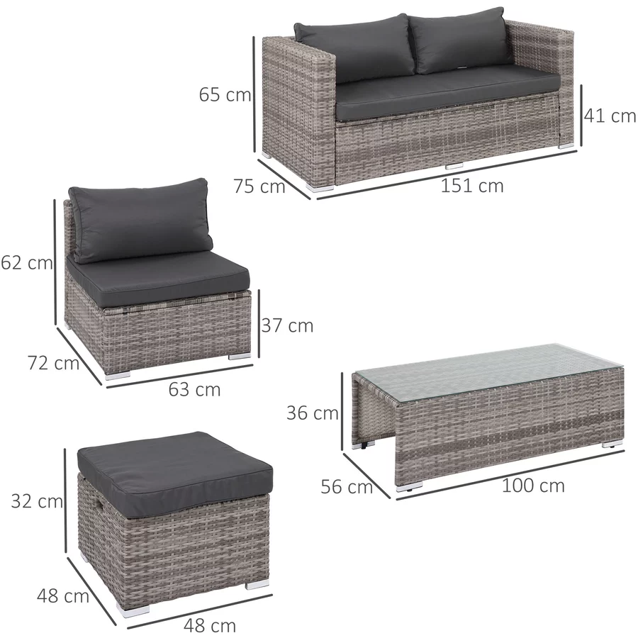Outsunny Rattan Gartensitzgruppe als 6-teiliges Set grau