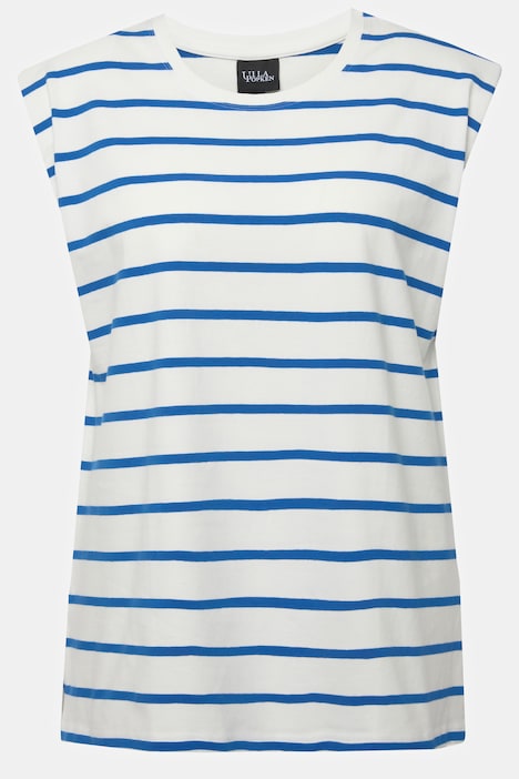 T-Shirt, Schulterpolster, Ringel, Rundhals, ärmellos