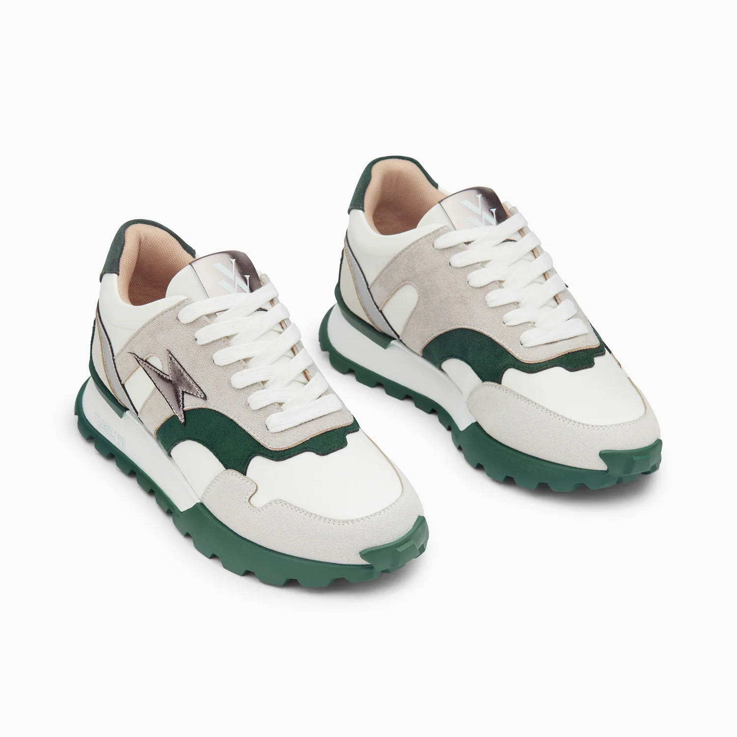 Sneakers-Baskets éclair Liéna vert et anthracite à semelle running