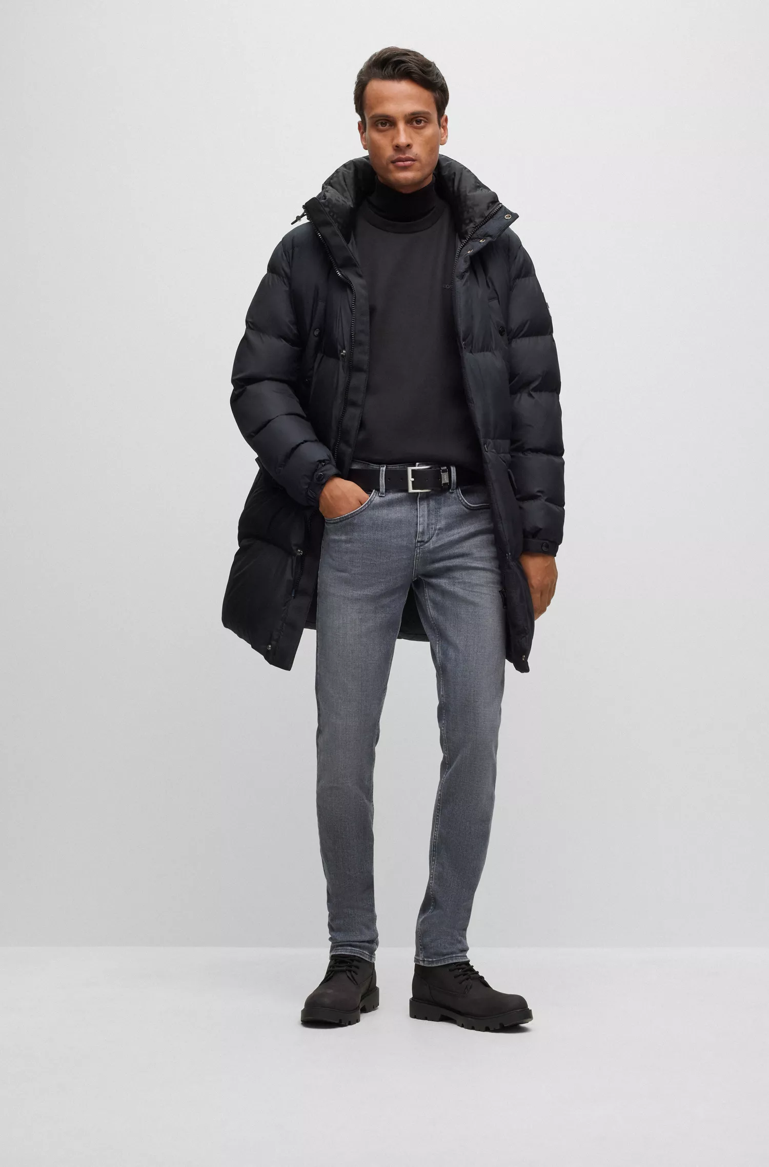 Calça jeans BOSS preta, extra slim fit, em denim cinza com toque de cashmere.