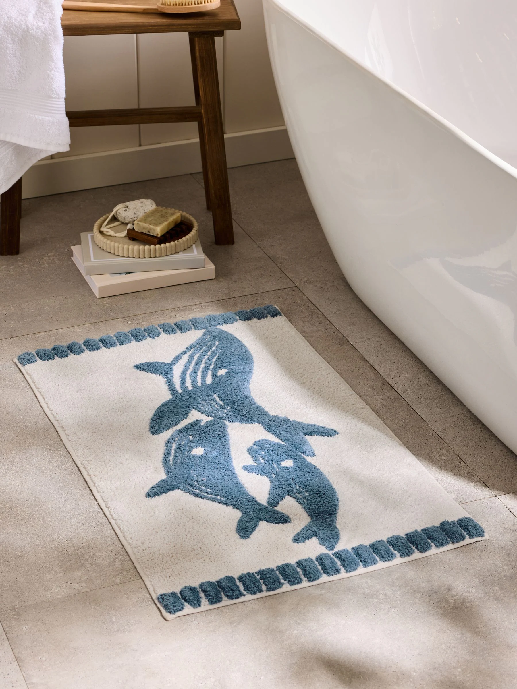 Whale 100% Cotton Bath Mat