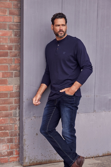 JP 1880 Henley, Basic, Shirt, Langarm, Knopfleiste, bis 8XL